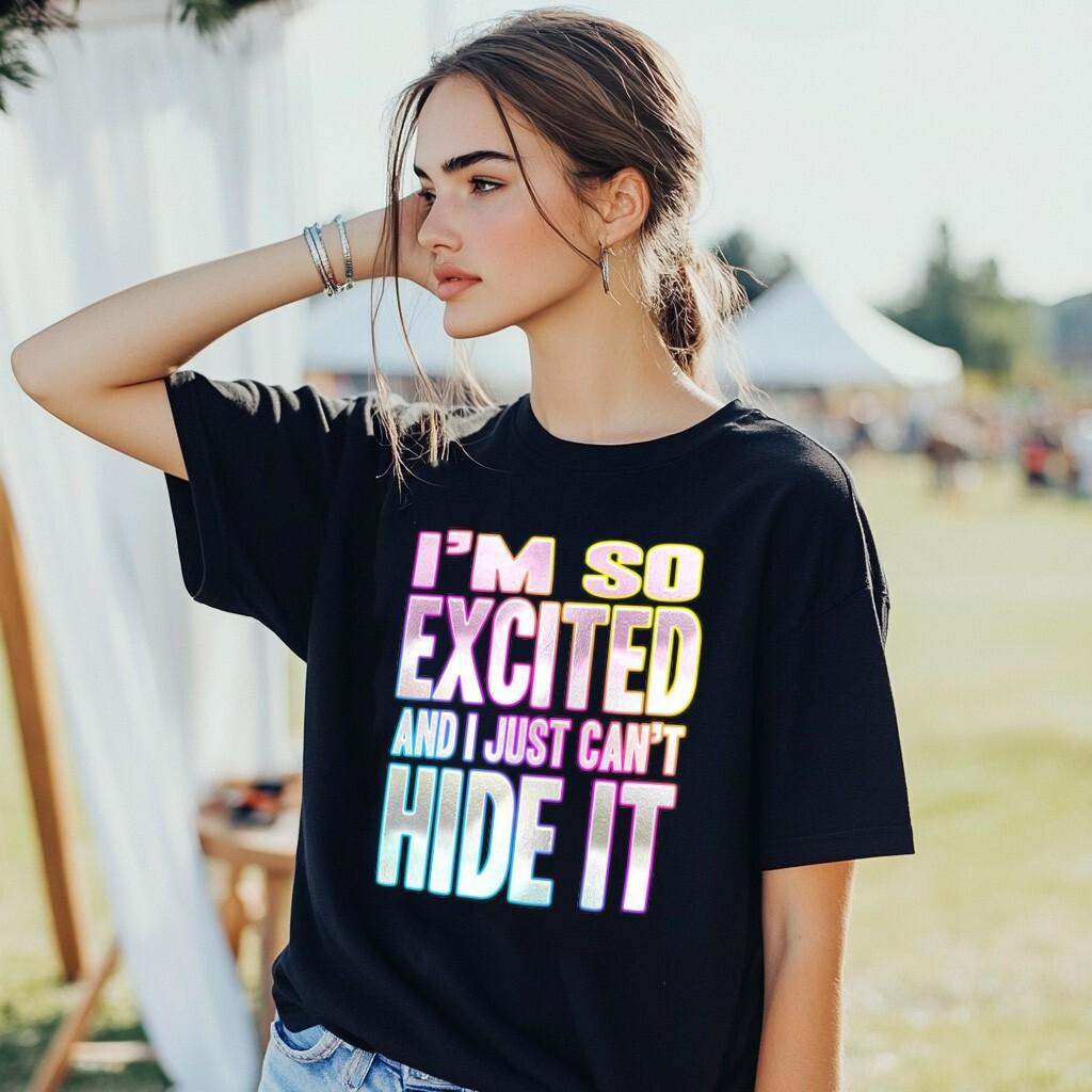 Im So Excited I Cant Hide it T-Shirt Mens Womens Tees Top Funky Print Fancy Dress Weekend 80s Womens 4XL