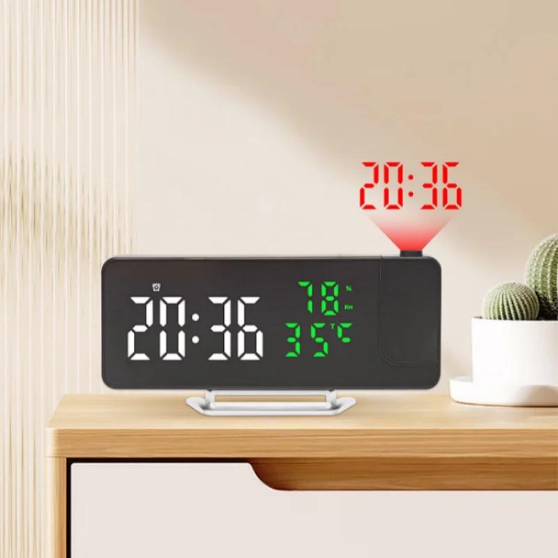 

Multifunctional Clock Temperature Humidity 180° Projection Mirror LED Clock Home Decoration Bedside Desktop Alarm Clock зелёный