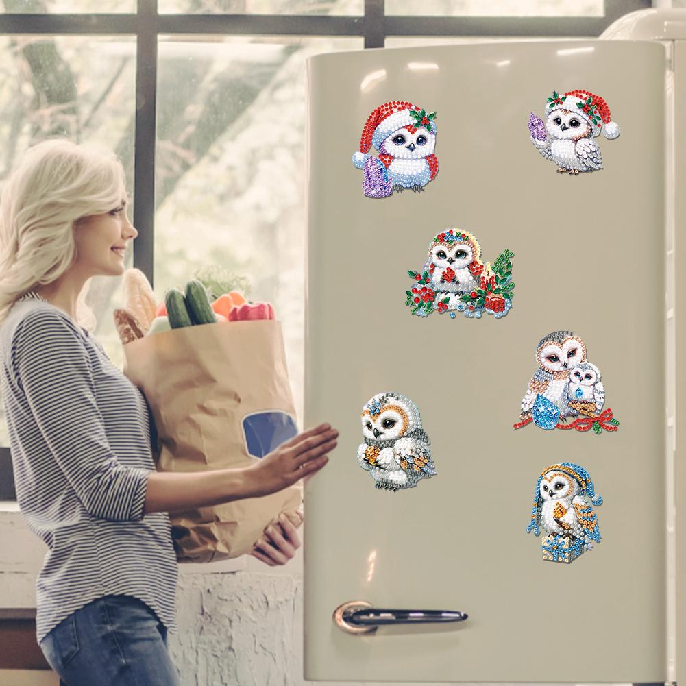 6Pcs Acrylic Snowman Diamond Art Fridge Magnet Diamond Art Magnets Decals Diamond Painting Fridge Magnet for Fridge Whiteboards