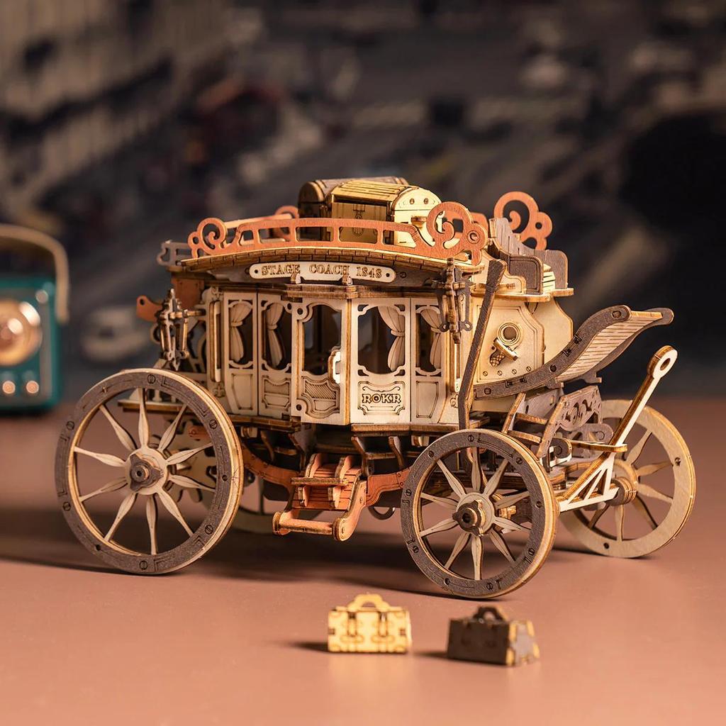 ROBOTIME ROKR Stagecoach Mechanical Music Box 3D Wooden Puzzle AMKA1