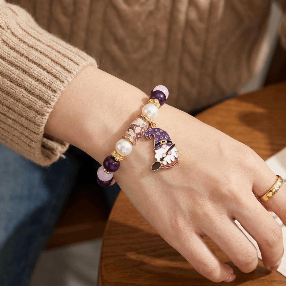 Color Printing Christmas Dwarf Bracelet Elastic Rope Crystal Flower Bracelet Party Favor