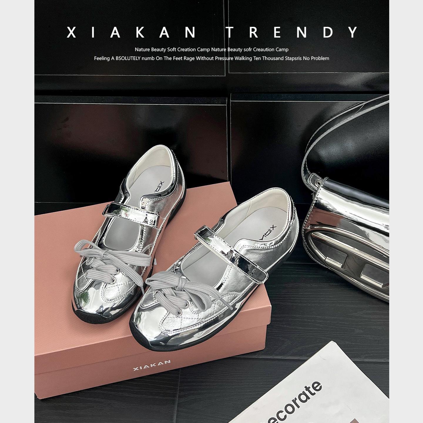 

inner height increase 4cm ballet Mary Jane shoes women s 2025 autumn new leisure sports Ou Ruofeng fashion shoes 40 серебряный