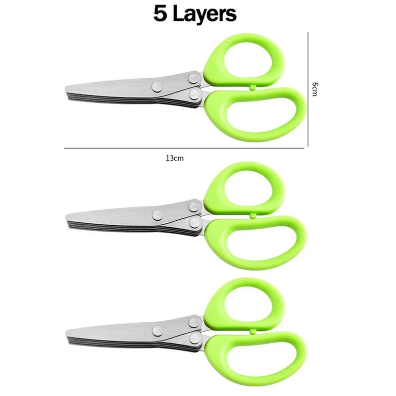 Multi-functional Stainless Steel 3/5 Layer Kitchen Scissors, Pepper Shredded Chopped Scallion Cutter Cut Cooking Tool