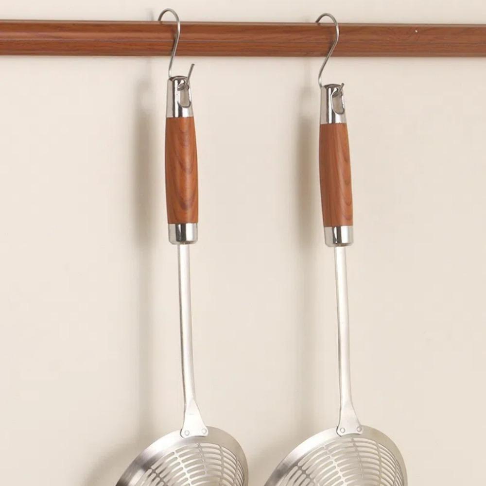 Stainless Steel Large Colander Anti Scalding High Quality Fried Sieve Spoon Heat Resistant Wooden Handle Mesh Strainer