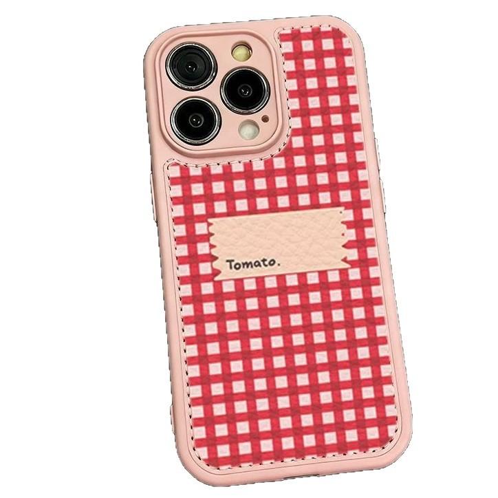 ins red plaid applies to Apple 16/17Promax mobile phone case IP15 drum bag air cushion 14plus new 13 soft