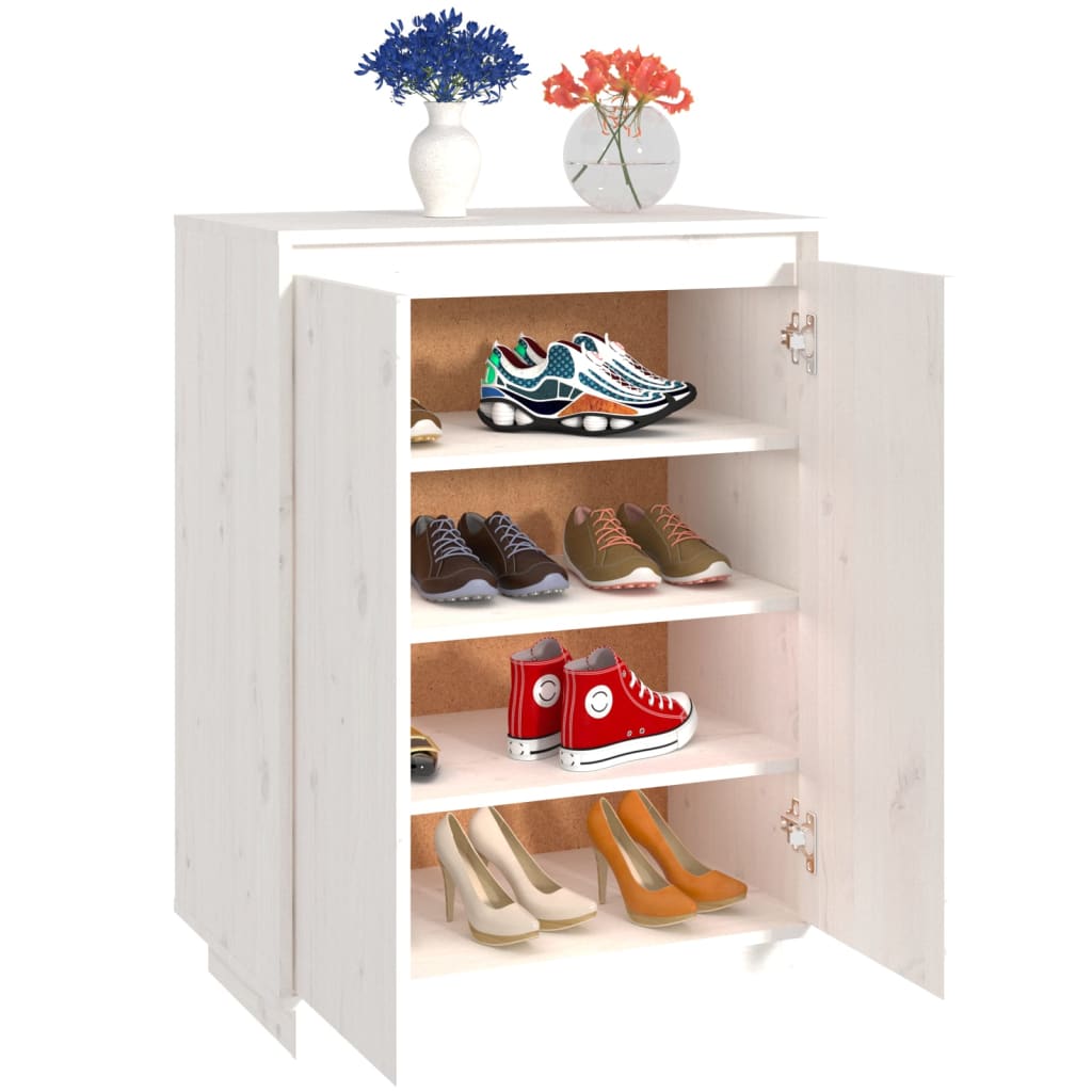 Vidaxl Szafka Na Buty, Biała, 60X35X80 Cm, Lite Drewno Sosnowe