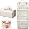 Bolsa Cosmética Dobrável de Couro Impermeável, Bolsa de Maquiagem de Viagem Enrolável com 4 Compartimentos Transparentes Removíveis, Bolsas Cosméticas de Grande Capacidade para Mulheres