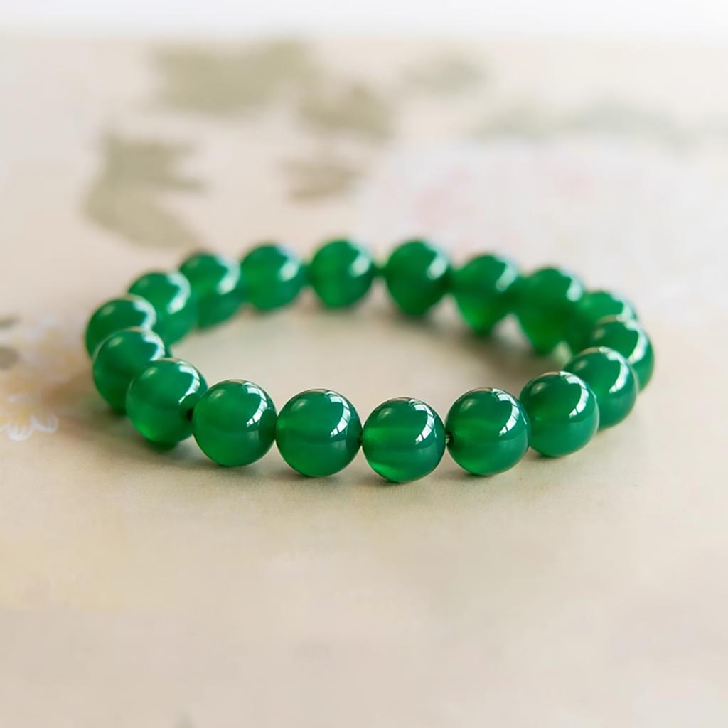 Moisturizing and transparent green agate bracelet, simple and versatile, single circle round bead jade bracelet