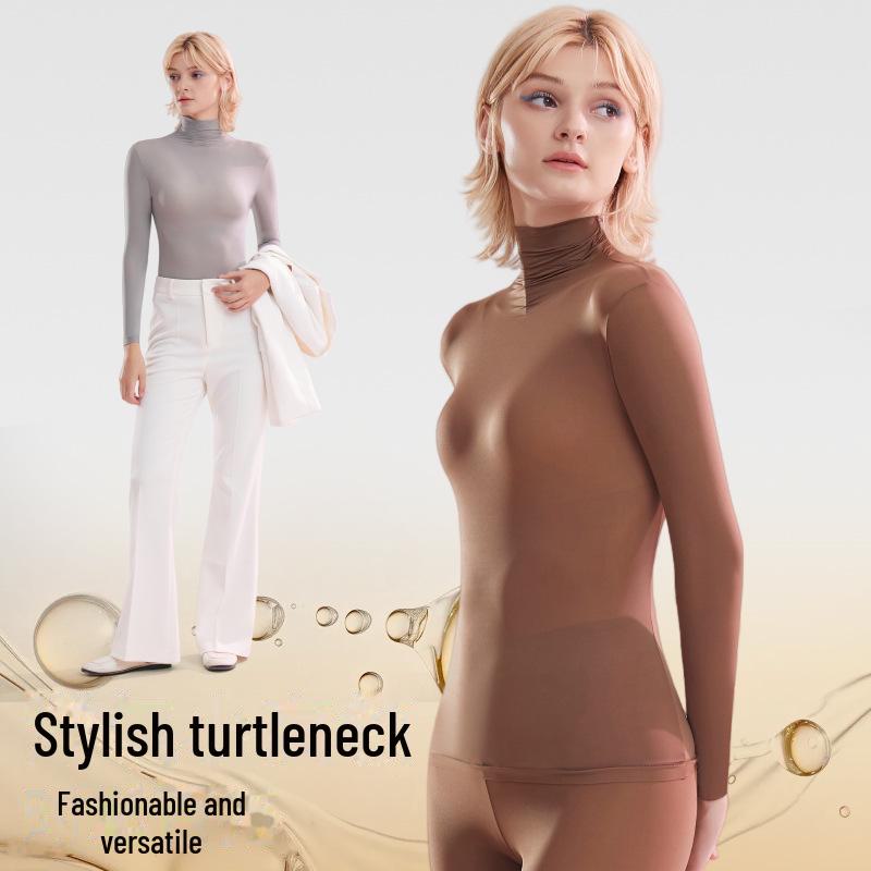 Nahtloses Thermounterwäsche-Set für Damen – hochelastisch, mit Hyaluronsäure angereichert, hoher Kragen, langärmeliges Unterhemd
