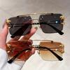 2 Pcs Designer Square Sunglasses Women Men Rimless Tint Color Cheetah Decoration Fashion Travel Hollow Out Sun Glasses Uv400