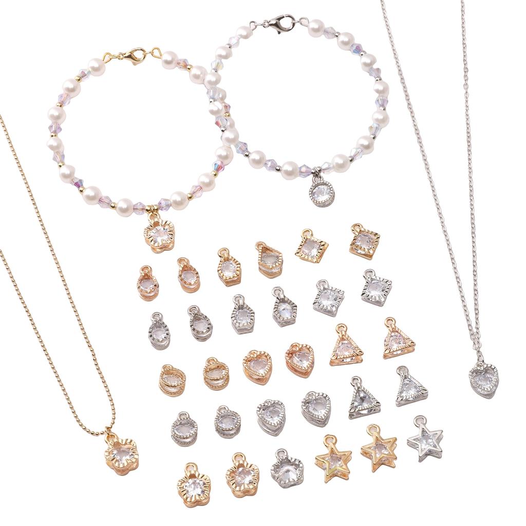 Alloy Charms Inlaid Zircon Heart Star Rhinestone Pendant Accessory For DIY Earring Necklace Accessories