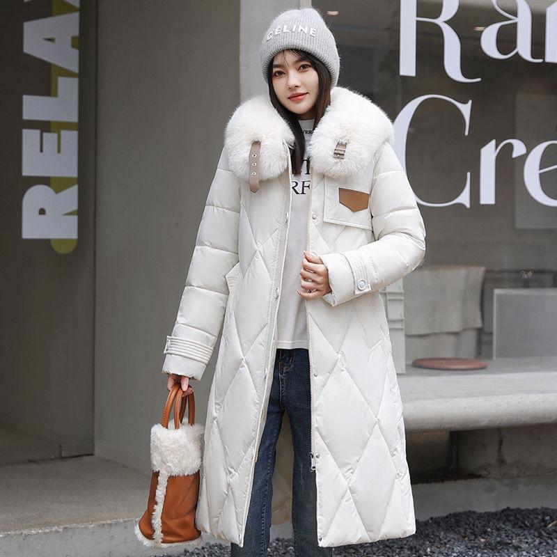 Down Cotton-padded Jacket Women's Winter New Western Style Long Over-the-knee Thick Cotton-padded Jacket with Big Fur Collar