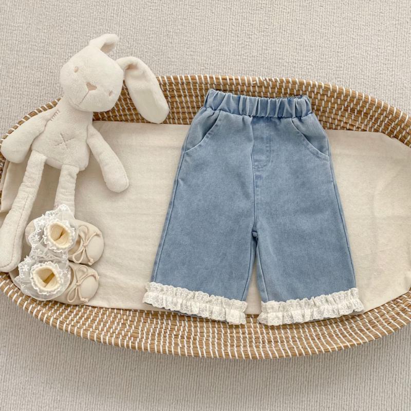 Kayoudou Girls  Casual Ruffle Wide-Leg Denim Pants 110CM
