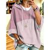 Women's Casual Hooded Sweatshirt in Light Blue Solid Color with Blue and White Thin Stripe Print Patchwork, a Relaxed Style Casual Top