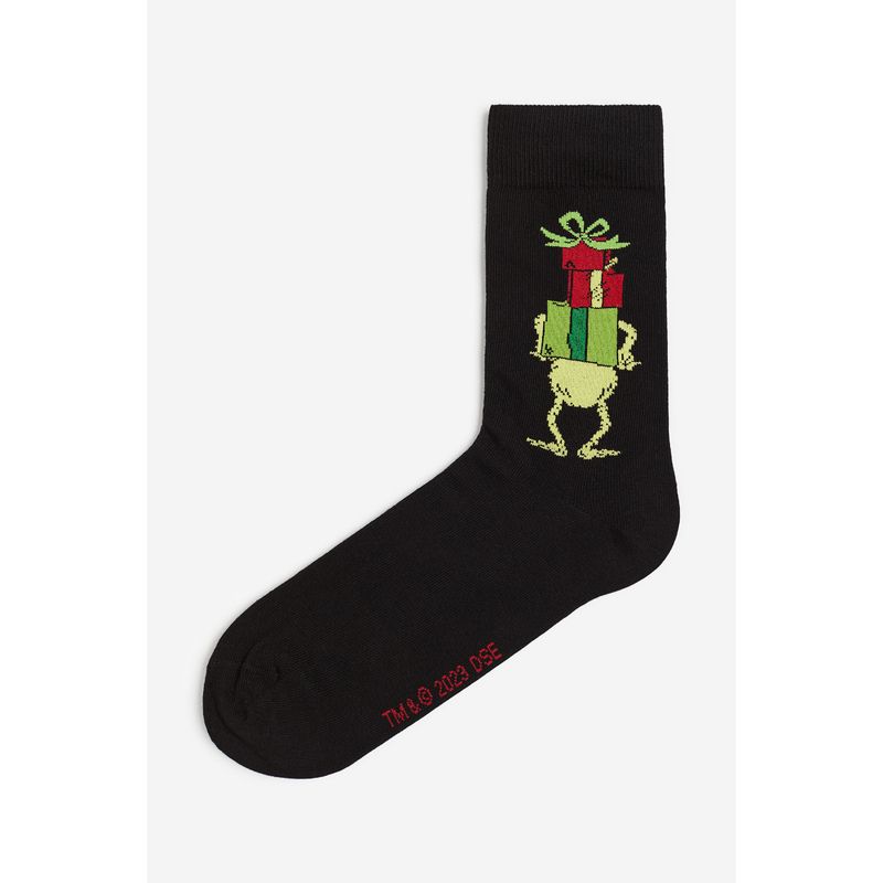 

[Dr. Сьюз «Как Гринч украл Рождество»] HM Мужские носки с принтом Эластичные Мягкие Вязаные в рубчик Гольфы 0706270 Black/The Grinch Christmas 23-24