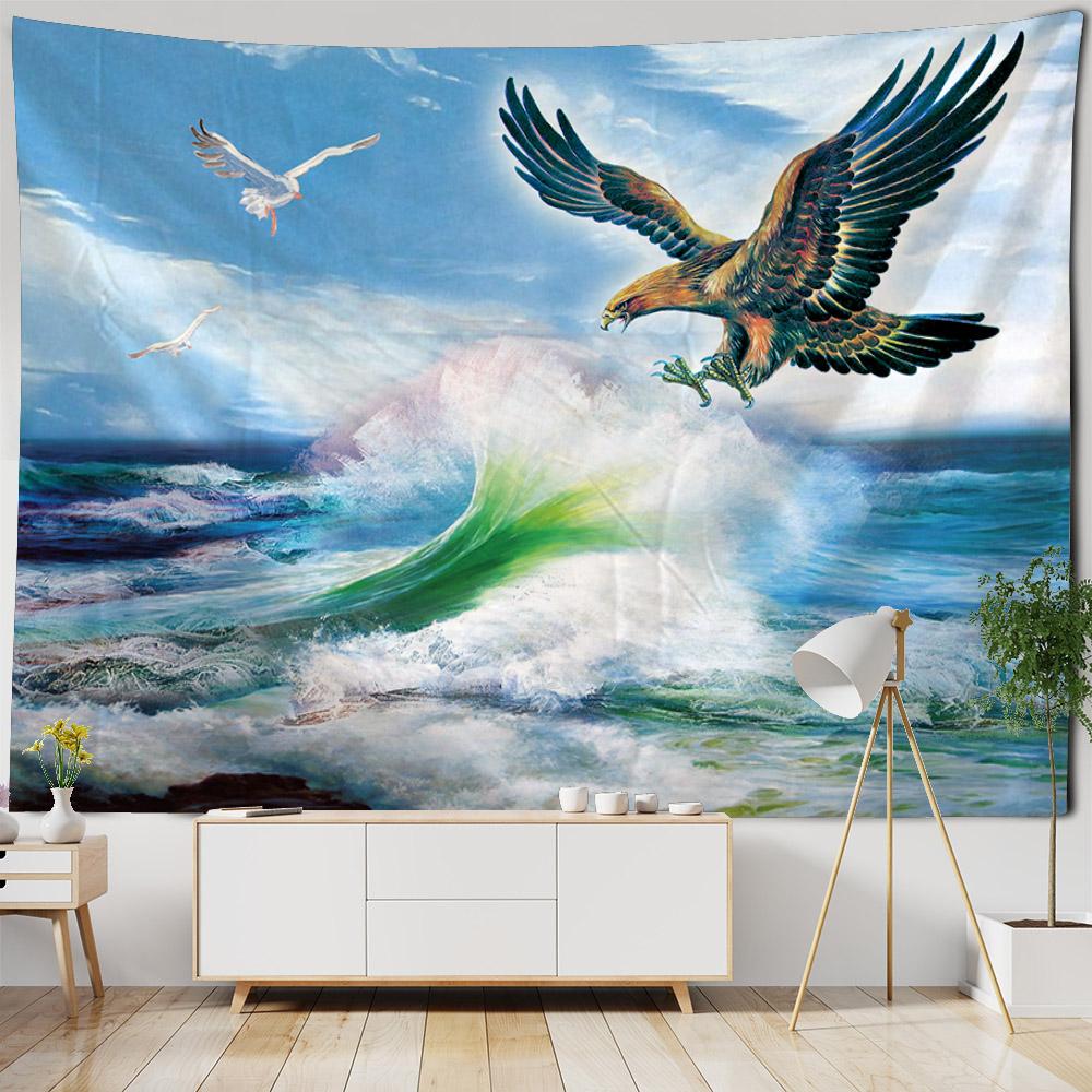 Sea oil painting tapestry, waves, sunrise, bohemian, hippie, wall hanging, home, bedroom, living room, aesthetic decoration