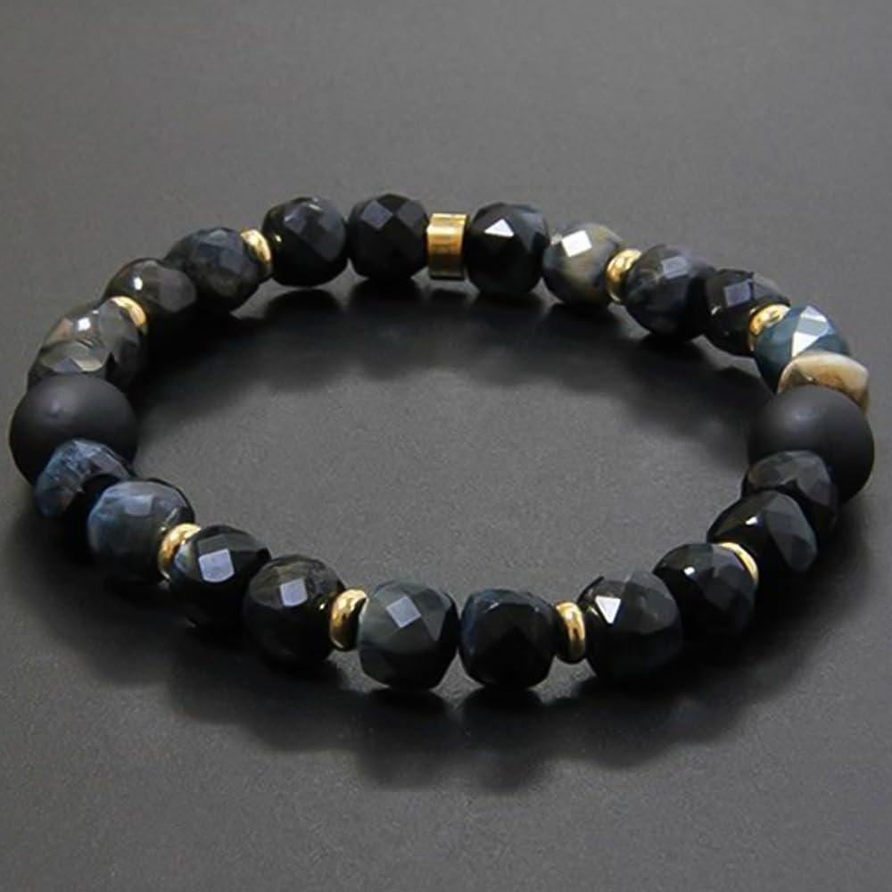 [ColanColan] FORCE 4 Bracelet, Dark Blue Tiger Eye, Negative Ion, Relaxing, Stylish (M-L (Inner Diameter Approx. 17cm))