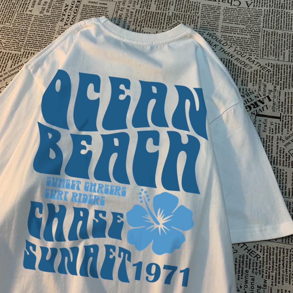 

Ocean Beach Chase Sunset 1971 Loose Men Women Tshirts Pattern Tee Clothes Summer T Shirts Harajuku Loose Cotton Couple T-Shirt M