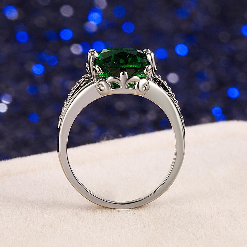 Emerald and Diamond Fashion Ring with S925 Silver Plating