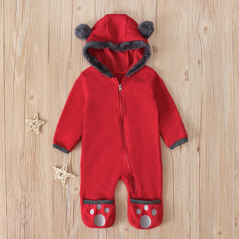 Boys and Girls Bear Long Sleeve Hooded Foot Wrapped Bodysuit Crawling Suit