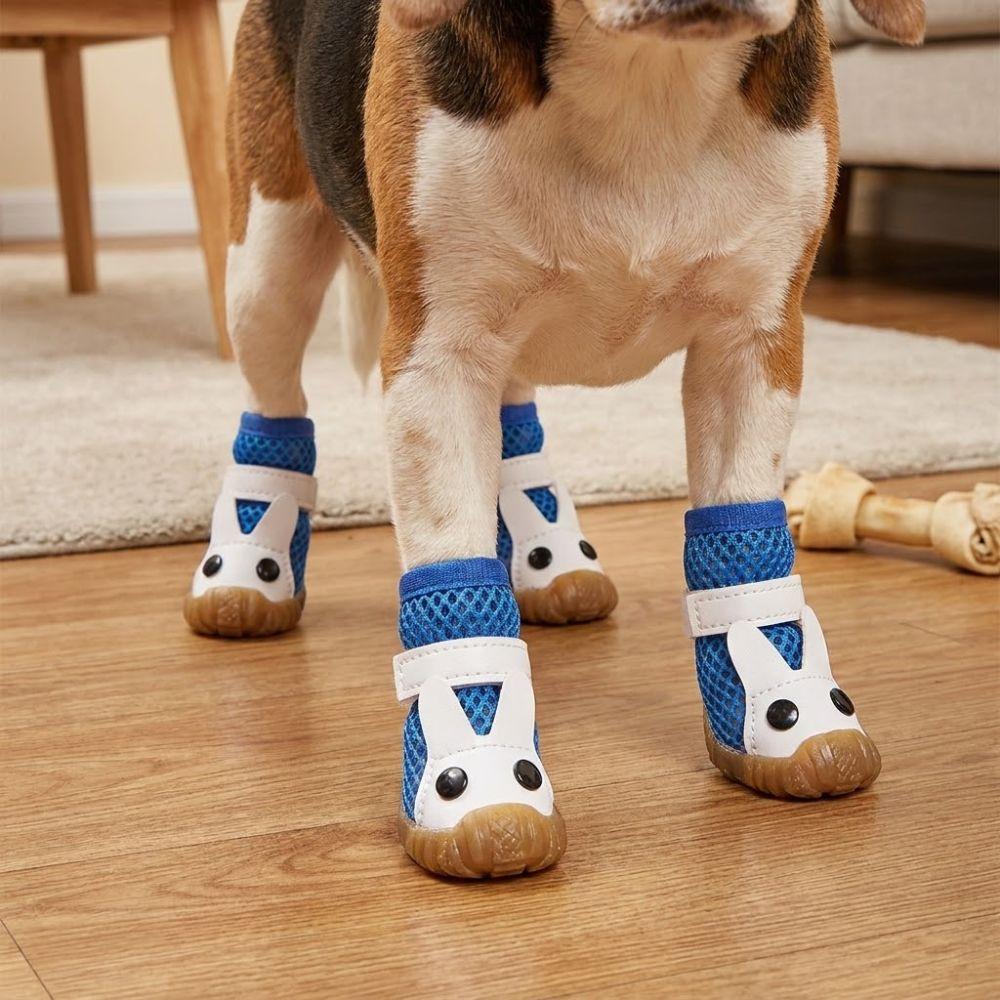 4Pcs Hollow Out Dog Breathable Net Shoes Non-slip Dog Paw Protectors Mesh Dog Shoes  Hot Pavement