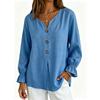 Women Button Long Sleeve Linen Cotton Blouse Casual Loose Fit Lightweight Breathable Top with Elastic Cuffs and Front Button Closure