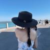 Hat Women's Fashion Elegant Big Eaves Pearl Straw Hat Women's Summer Travel Sunscreen Sun Hat British Top Hat
