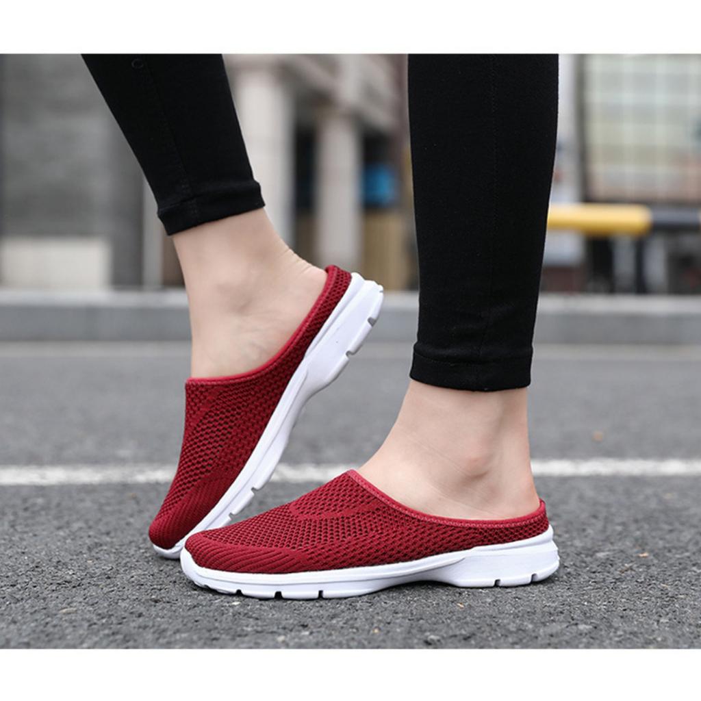 Men's Shoes Trend Flyknit Mesh Without Heel Set Foot, Half Support Ultra-light Oversized Casual Couple Shoes Female