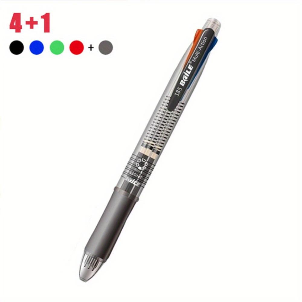 1pcs 4 Colors Ball Pen Multicolor Ballpoint Pens 5 in 1 Clip-on Multicolor Retractable Pen with Pencil&Eraser Soft