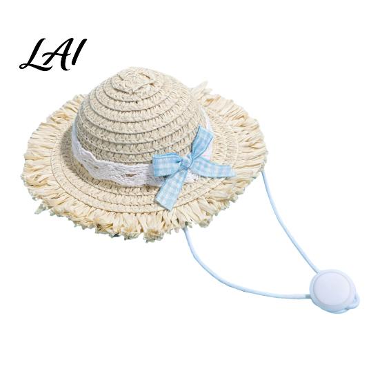Cappello di Paglia Morbido con Cappello Gatto in Pizzo Protezione Solare Estiva per Animali Domestici Cane Gatti Carini Cani Piccoli Passeggiate all'Aperto
