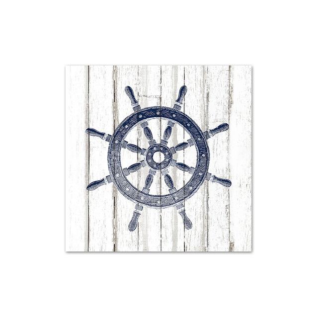 

Морская настенная живопись для детской комнаты, темно-синий холст, картина в средиземноморском стиле, украшение для комнаты мальчика, дома, якорь, компас, маяк 20x20cm Unframed