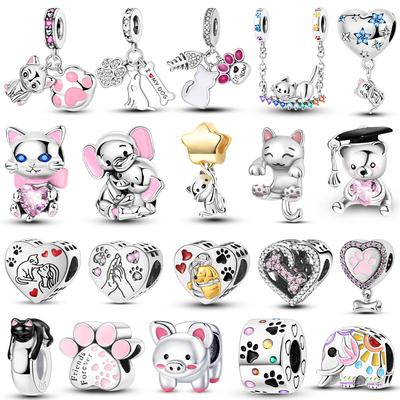 Original Charms Beads Copper Animals Series Dog Cat Pets Fit Bracelet Diy Lovely Pendants For Woman Fashion Jewelry Gift