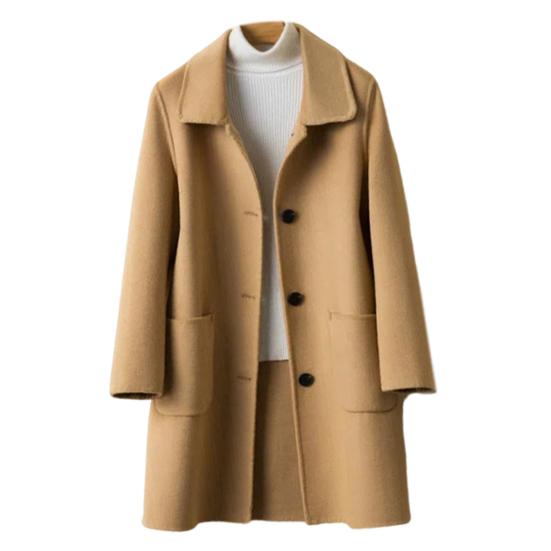 Women Winter Coat Formal Business Style Turn-down Collar Single-breasted Mid Length Overcoat OL Commuting Jacket Solid Color Thick Outerwear