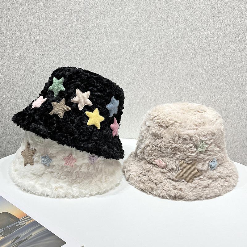 Sweet Fisherman Hat Women's Winter Thick Plush Cute Pot Hat Versatile Hat Warm Hat