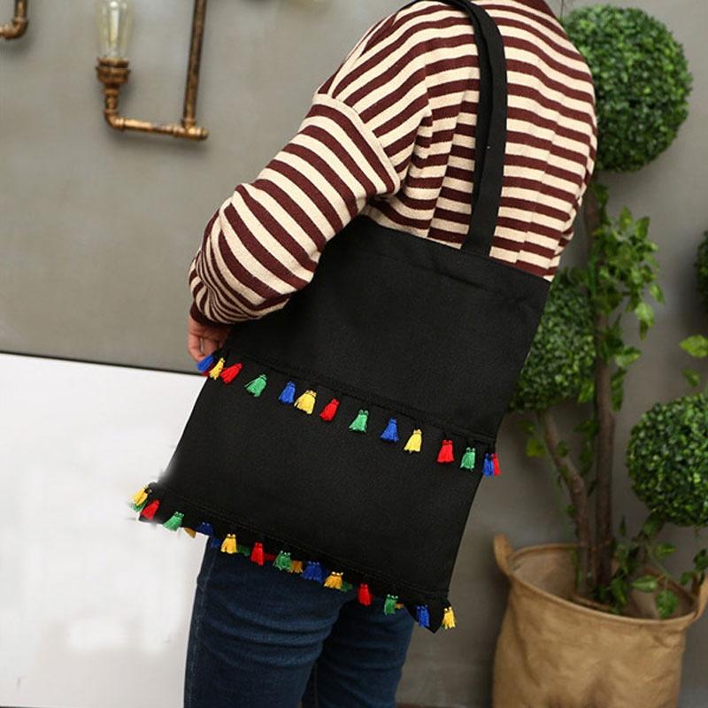 Color Tassel Canvas Bag Fashion One Shoulder Shopping Bag