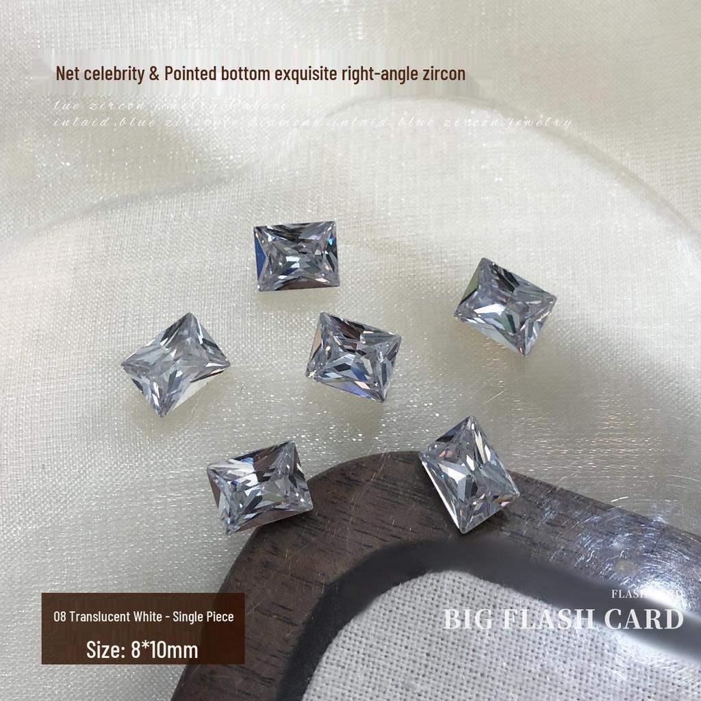 Champagne Rectangle Zirconia Nail Art Decorations - Sparkling White Pointed Ice Sugar Diamonds DIY Nail Accessories