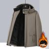 Men Hooded Fleece Lined Thick Jacket Solid Color Casual Outdoor Winter Coat