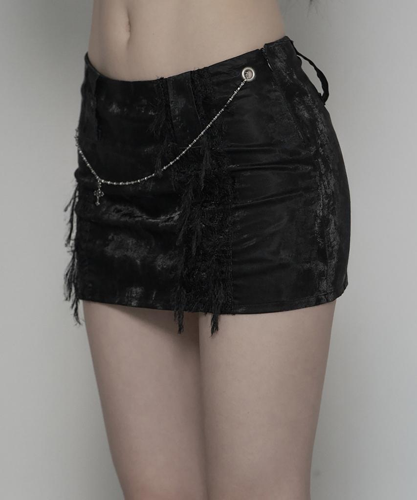 Soea Lace Leather Chain Short Skirt