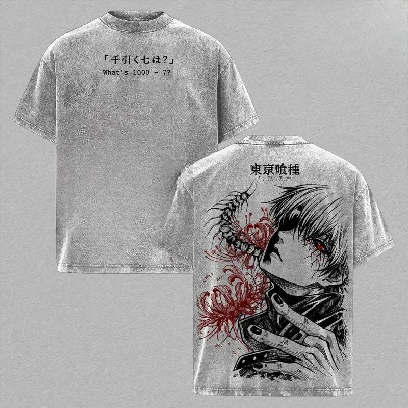 Hot Anime Tokyo Ghoul Kaneki Ken Clothing Men Women Tshirts Washed Cotton Tee Retro Oversized T-shirt Harajuku Unisex T Shirt