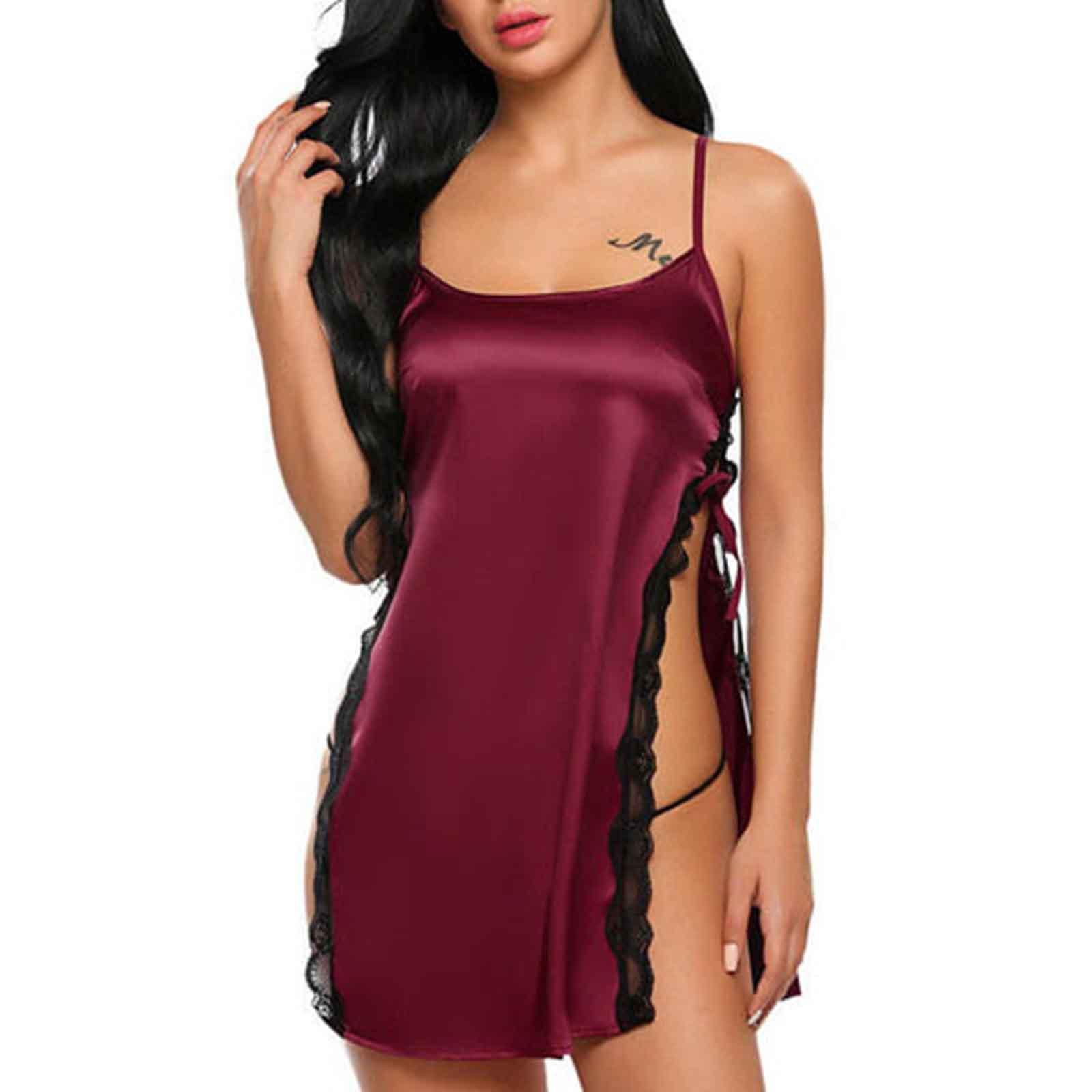 

Женская мода, сексуальные эротические пижамы, имитация шелкового нижнего белья, ночная рубашка XL винный