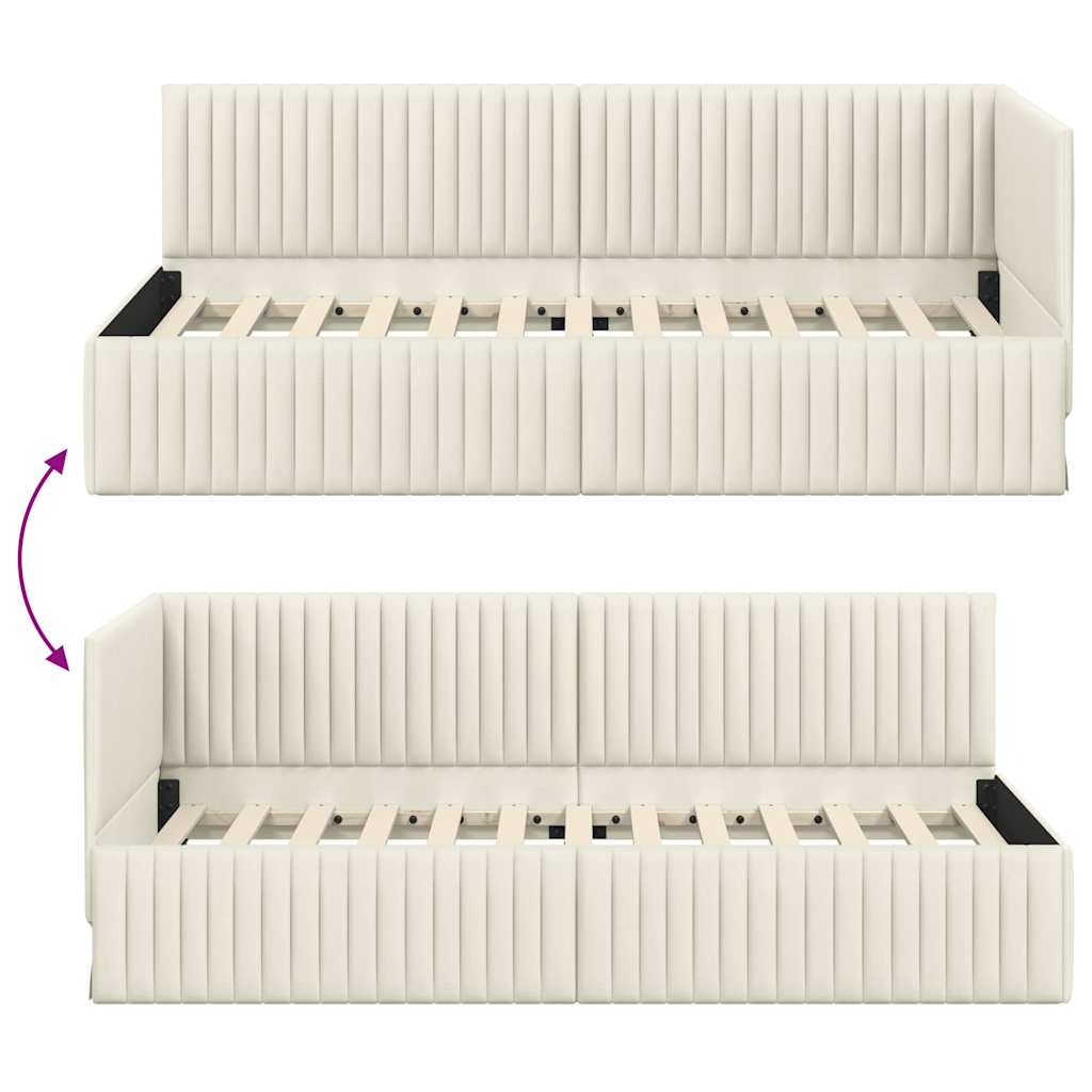 Corner Bed Frame with Headboard Cream 90 Cm X 190 Cm Velvet