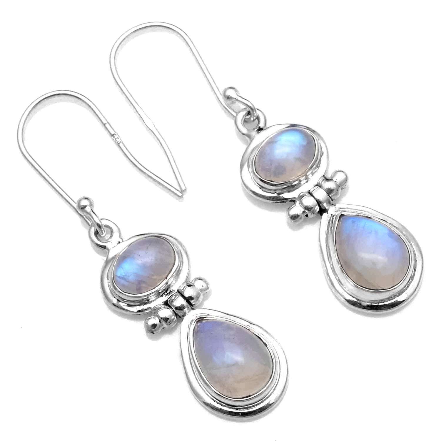 

Серьги с радужным лунным камнем, твердые серьги из стерлингового серебра 925 пробы, серьги ручной работы, ювелирные изделия, подарок для женщин и девочек, E-940