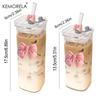 KEMORELA 4 ST Rosa Rosett Glasmugg 350 ml Glasmuggar För Utomhusbruk Kaffe Juice Mjölkte Med Lock och Sugrör Lämplig Som Gåva