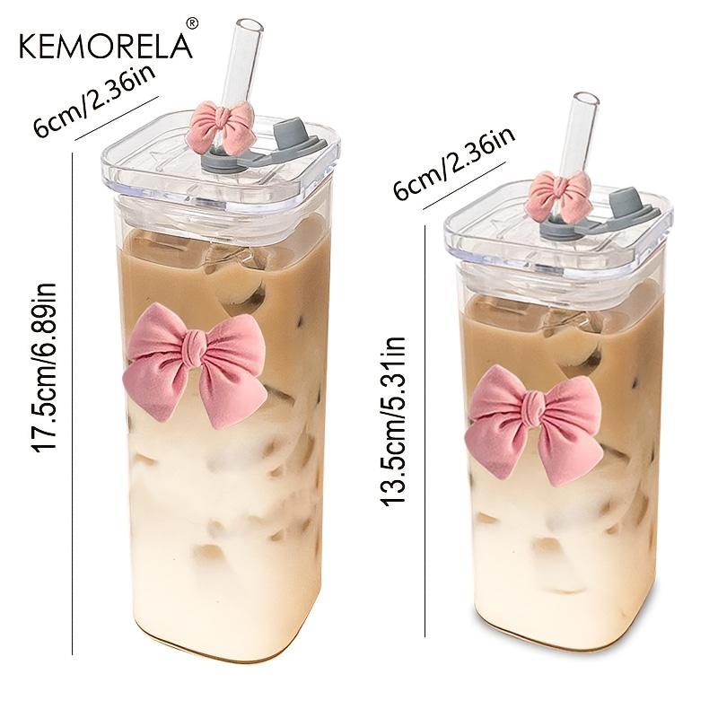 KEMORELA 4 ST Rosa Rosett Glasmugg 350 ml Glasmuggar För Utomhusbruk Kaffe Juice Mjölkte Med Lock och Sugrör Lämplig Som Gåva