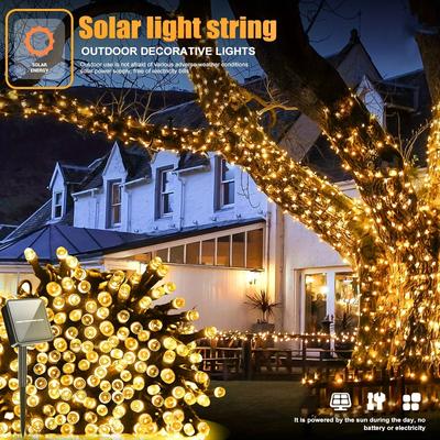 אורות מחרוזת סולאריים חיצוניים 50/100 נוריות LED אורות מנצנצים עם 8 מצבים אורות פיות עמידים למים לקישוט חג המולד, חתונה, גינה