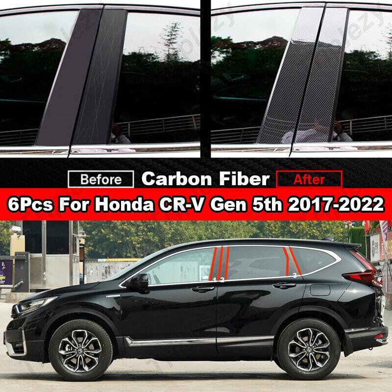 For Honda CRV CR-V Gen 5 2017- 6Pcs Glossy Black Car Window Door B C Pillar Post Cover Trim Carbon Fiber Chrome PC Sticker