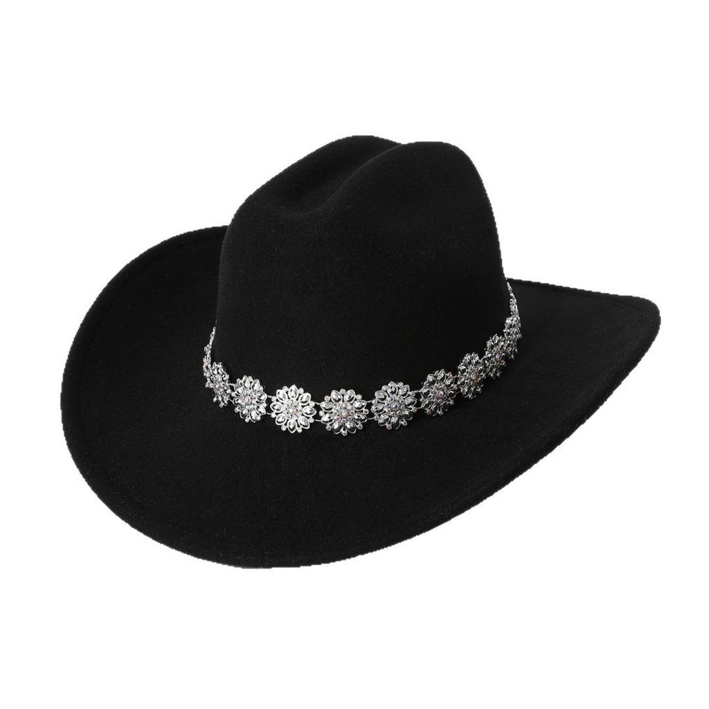 Men's unisex western cowboy hat Metallic flower rhinestone gem accessories Gentleman's hat Hiking hat