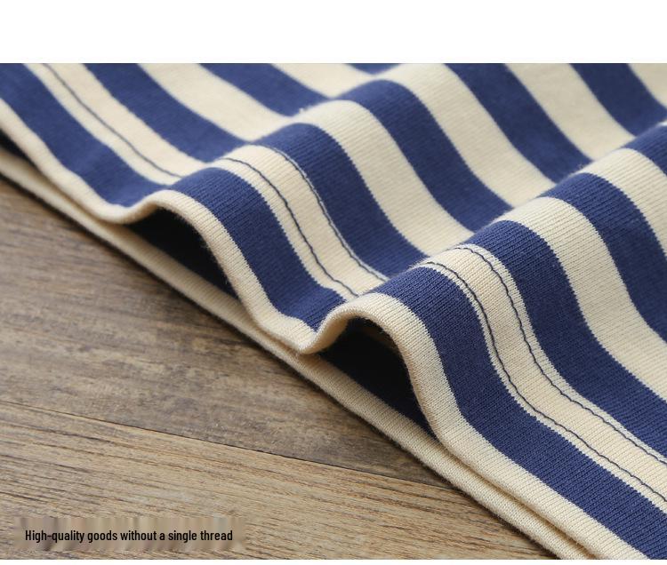 Vintage Sailor Striped Cotton Polo Shirt for Men - Summer Short Sleeve Turn-Down Collar