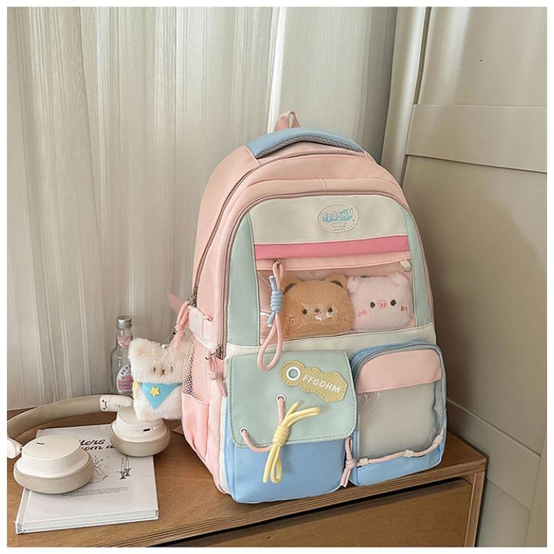 School bag new high-value college style fresh and sweet backpack junior high school students contrasting color splicing bar backpack