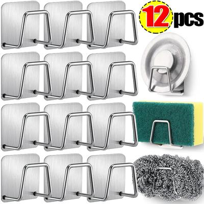 Porta spugna per lavello in acciaio inox, autoadesivo, porta sapone, scolapiatti, gancio da parete, organizer da cucina